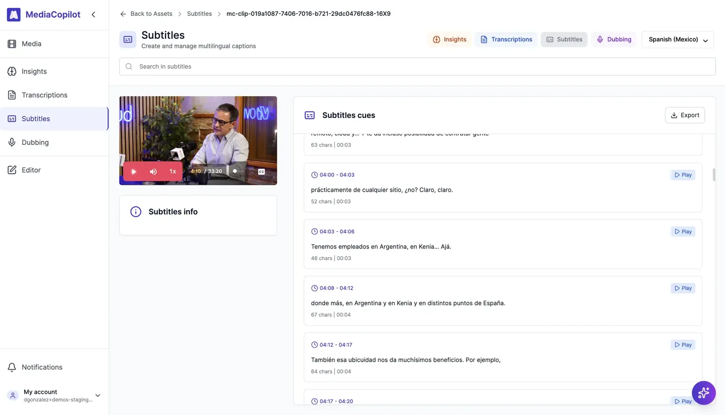 Subtitling interface
